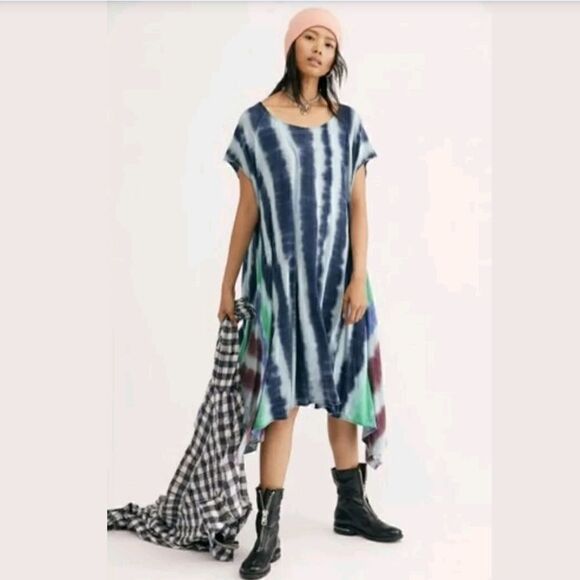 Free People Maxi Tee Dress Tie Dye  Hi Lo Midi Size M - Picture 1 of 6